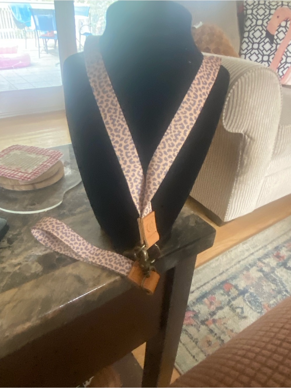 Leopard Print Adjustable lanyard with Leather Accents